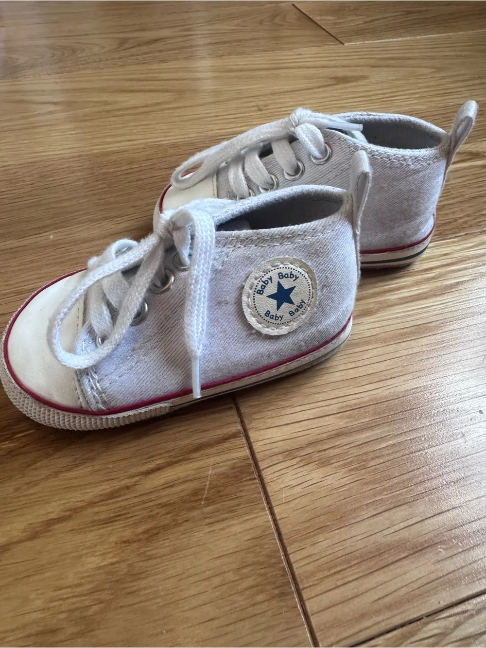 Kids White Canvas Lace-Up Sneakers with Red Trim